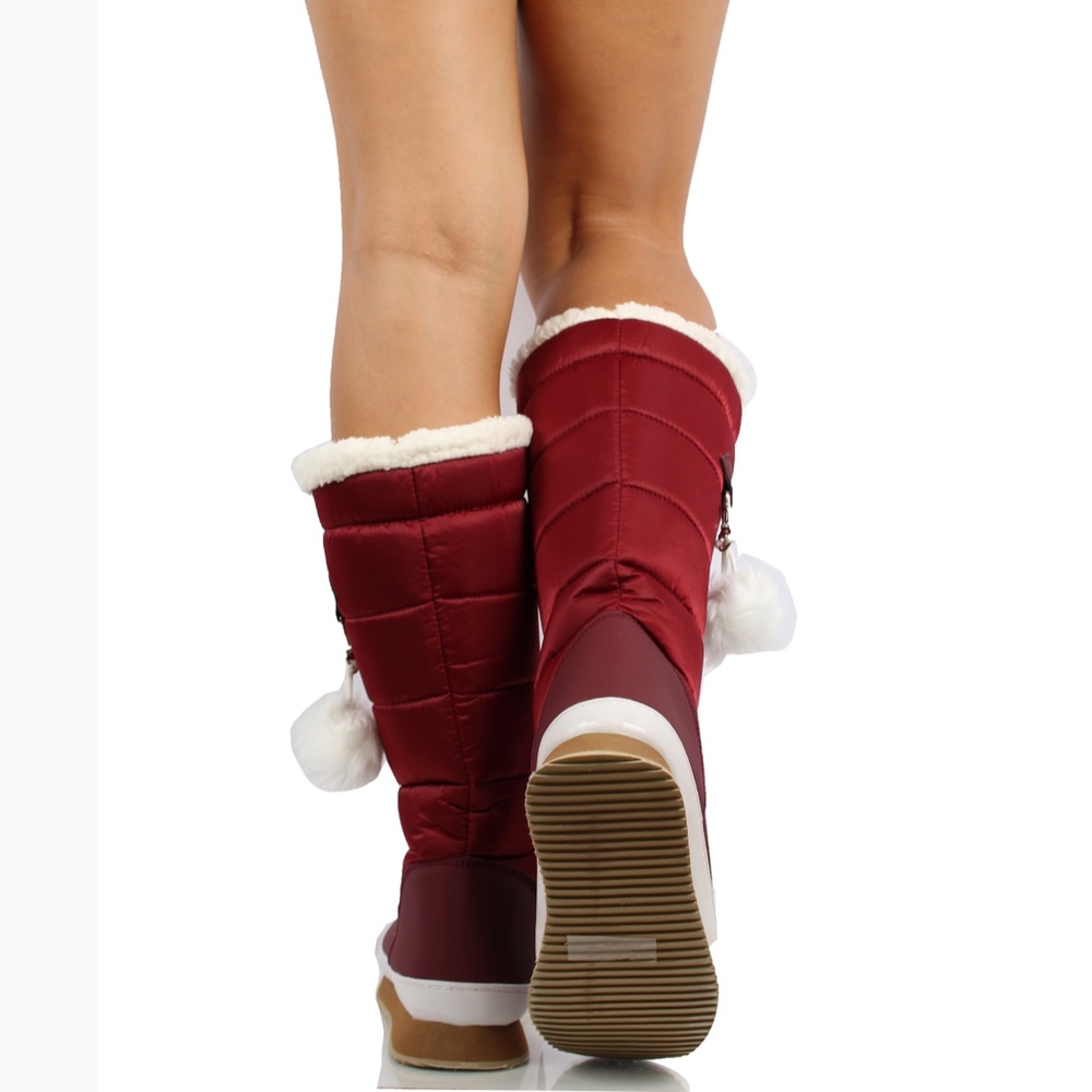 Wine Nylon Faux Fur Shearling Winter Boot - Picture 8 of 8